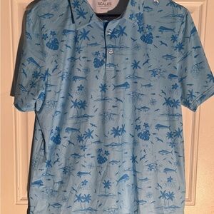SCALES Men's Blue Tropical Print Polo